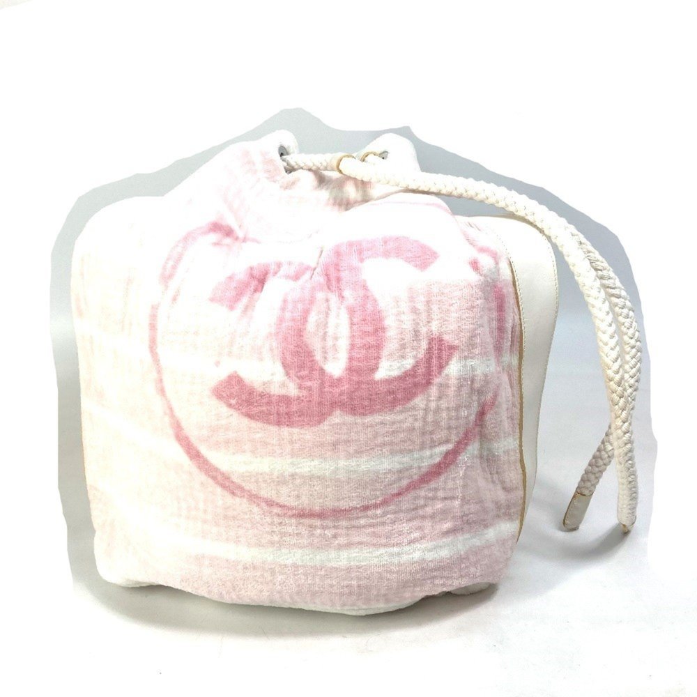 CHANEL Beach Bag, CC, Coco Mark, Border, Pile, Drawstring, Cotton, Women's, Pink